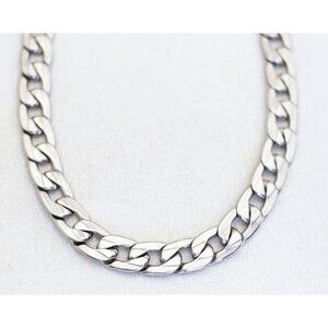18 inch, Vintage Silver Tone Heavy Curb-style Chain Necklace - E1